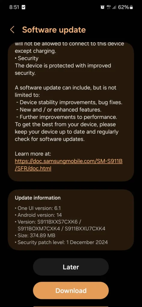 Galaxy S23 December 2024 patch 