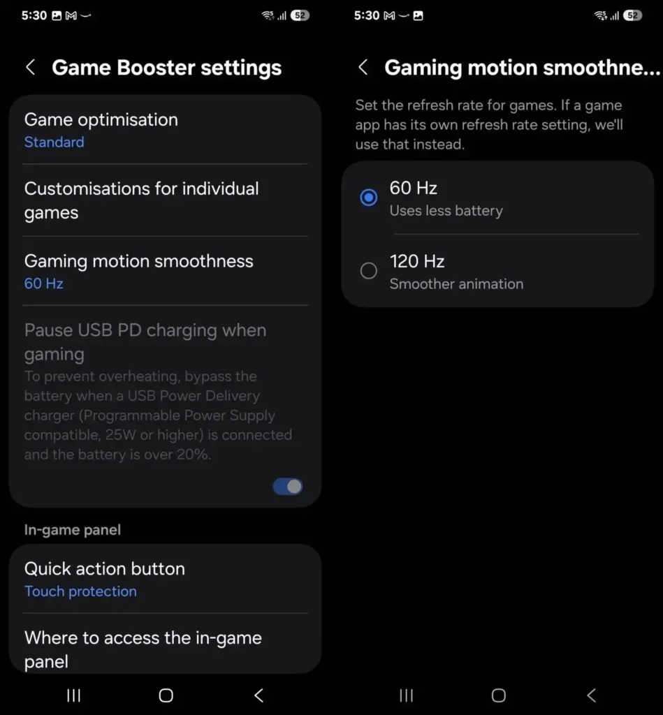 One UI 7 refresh rate Game Booster