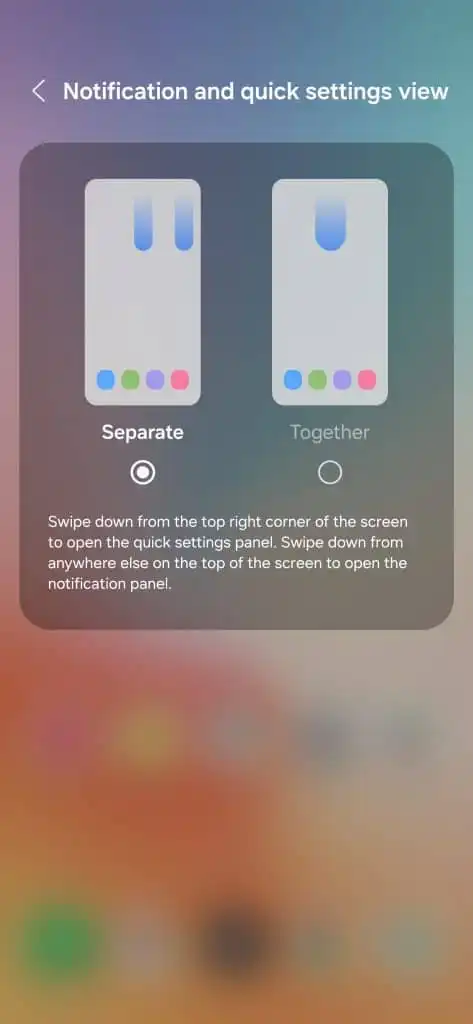 One UI 7 Notification panel Quick settings view:
