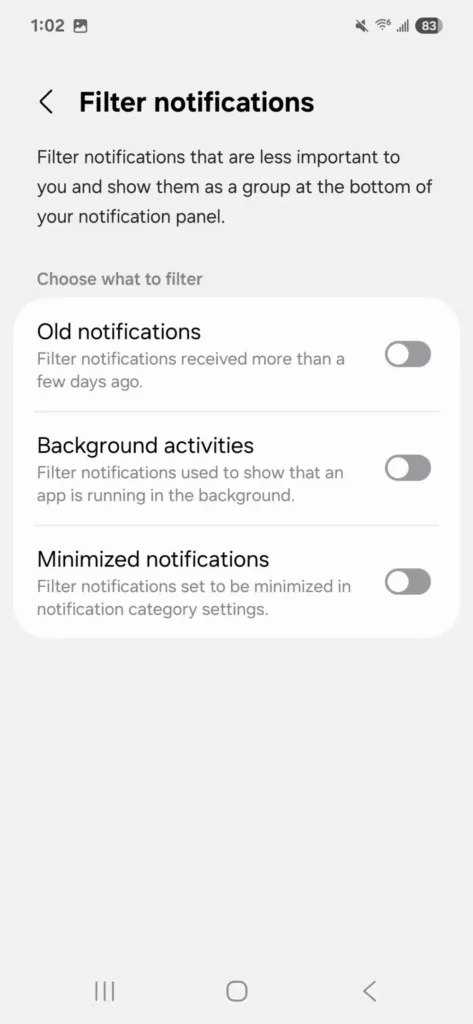 One UI 7 Filter Notifications